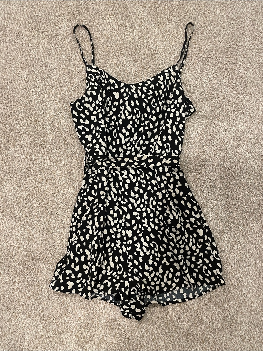Mod on trend Black and Cream Leopard Print Spaghetti Strap Romper